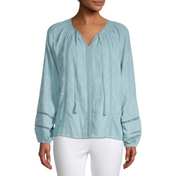 Time and Tru Tops - Time & True (L)) aqua peasant blouse
